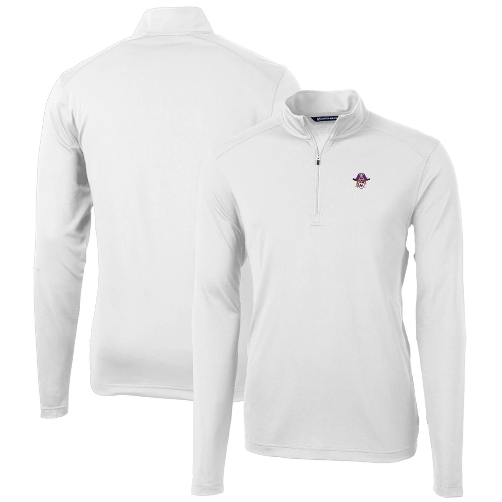 Men's Cutter & Buck White ECU Pirates Virtue Eco Pique Recycled Quarter-Zip Pullover Top