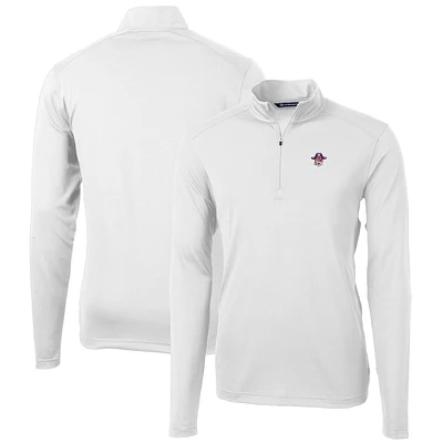 Men's Cutter & Buck White ECU Pirates Virtue Eco Pique Recycled Quarter-Zip Pullover Top