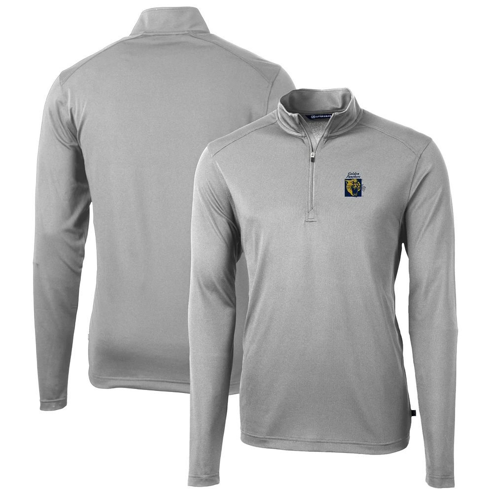 Men's Cutter & Buck Gray FIU Panthers Virtue Eco Pique Recycled Quarter-Zip Pullover Top