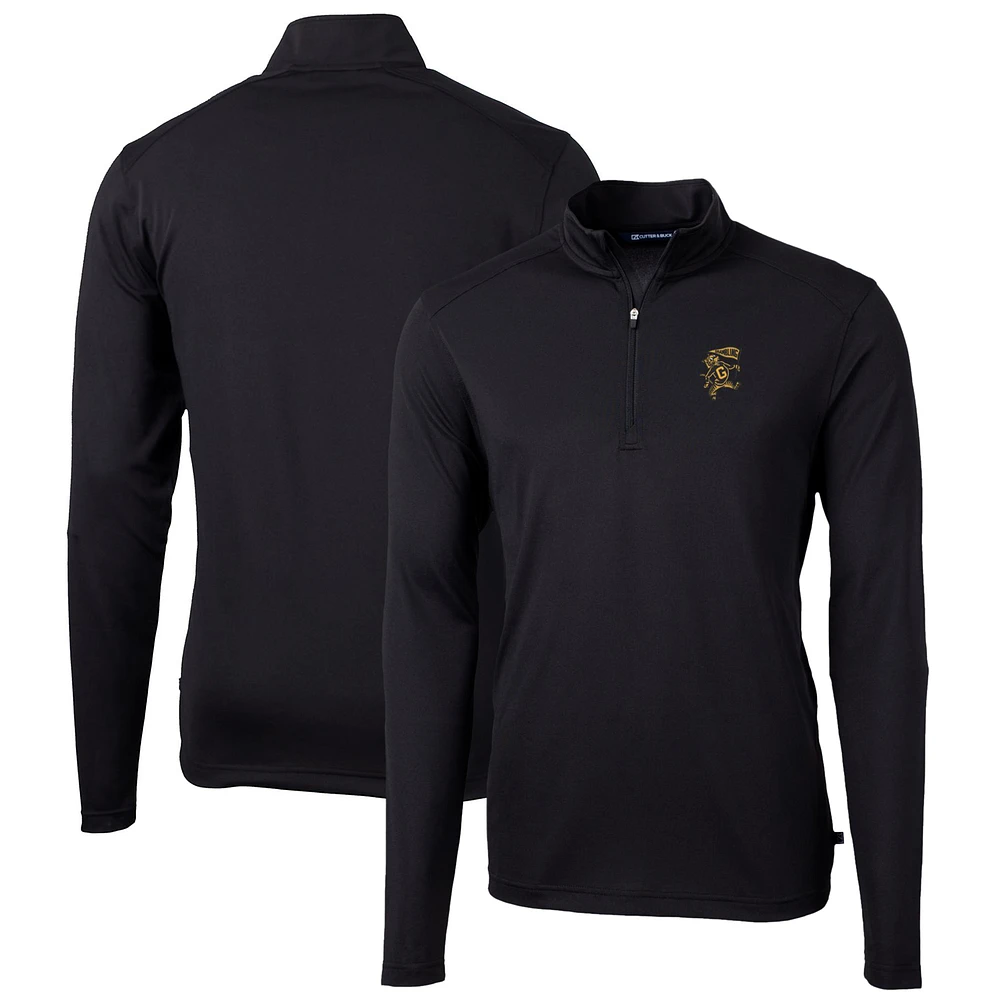 Men's Cutter & Buck Black Grambling Tigers Virtue Eco Pique Recycled Quarter-Zip Pullover Top