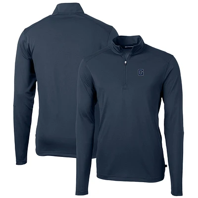 Men's Cutter & Buck Navy Georgetown Hoyas Virtue Eco Pique Recycled Quarter-Zip Pullover Top
