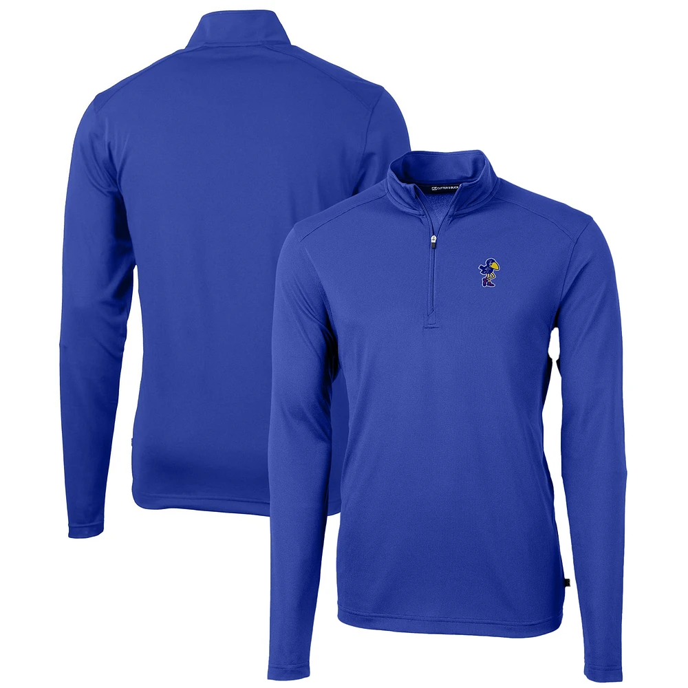 Men's Cutter & Buck Royal Kansas Jayhawks Virtue Eco Pique Recycled Quarter-Zip Pullover Top