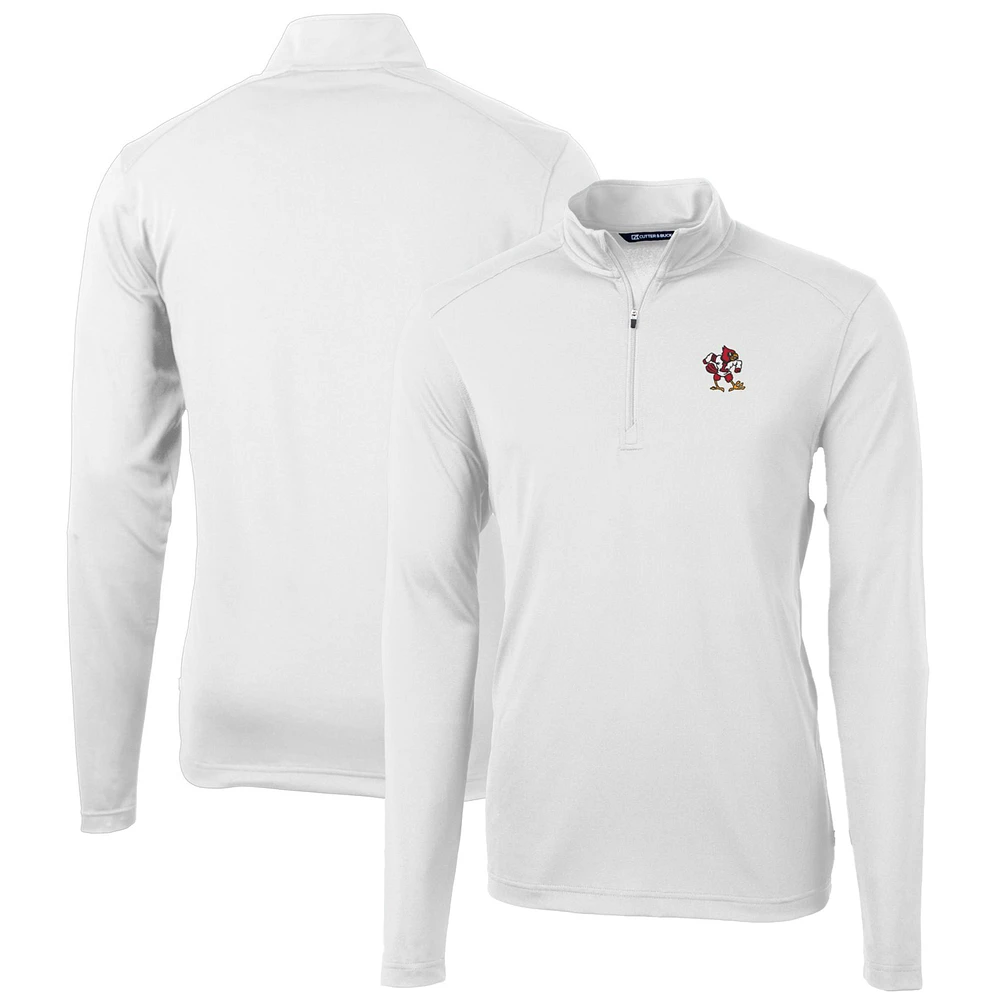 Men's Cutter & Buck White Louisville Cardinals Virtue Eco Pique Recycled Quarter-Zip Pullover Top
