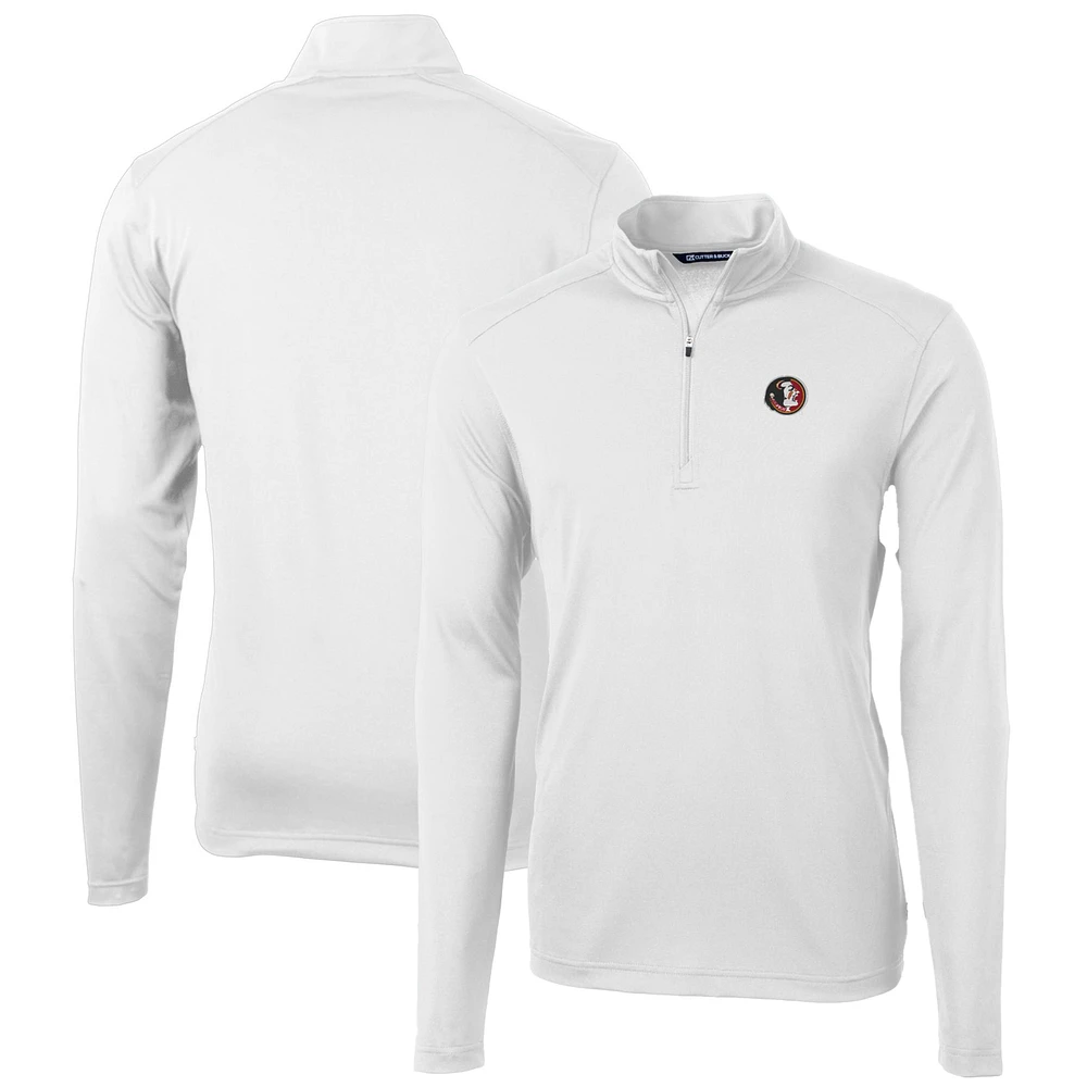 Men's Cutter & Buck White Florida State Seminoles Virtue Eco Pique Recycled Quarter-Zip Pullover Top