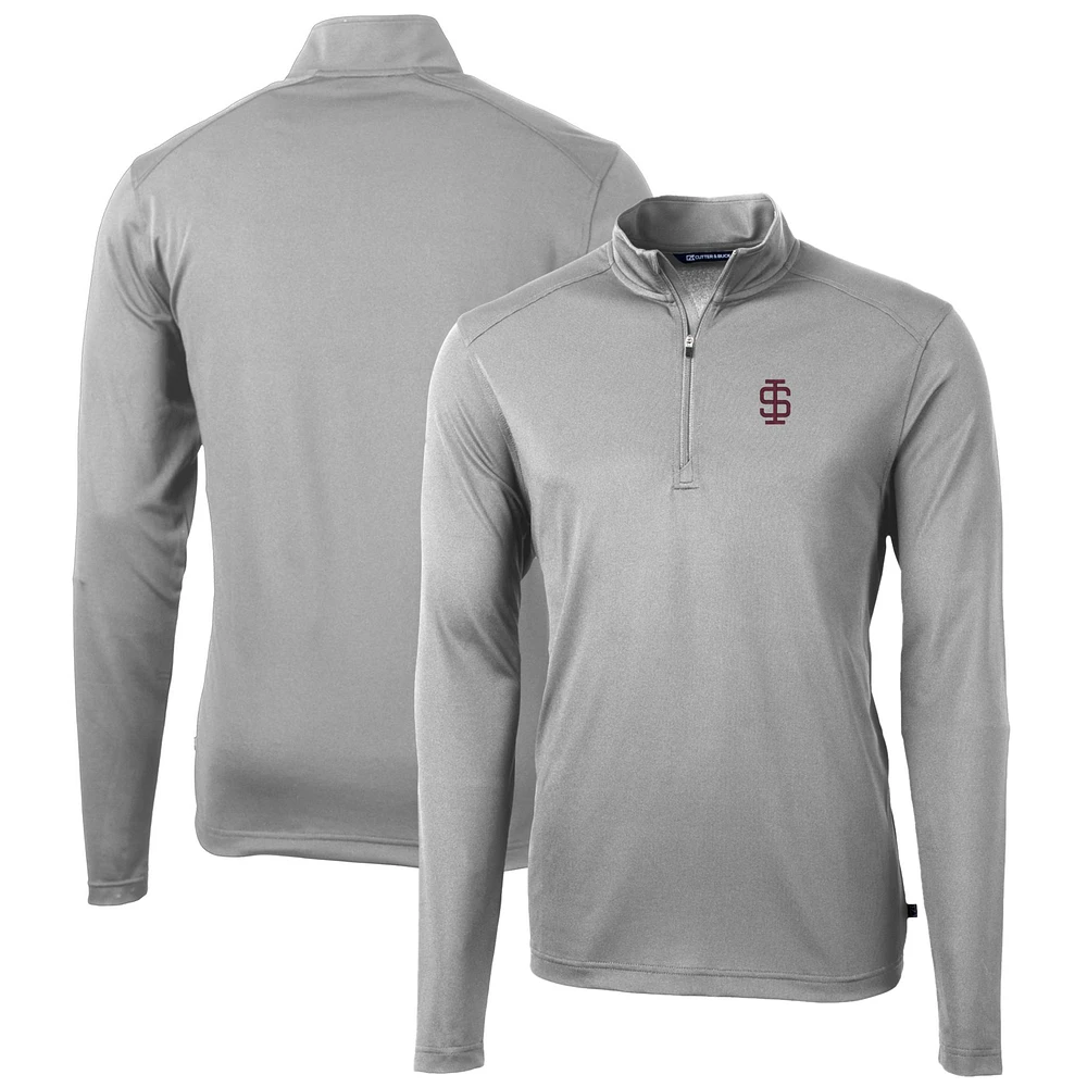Men's Cutter & Buck Gray Southern Illinois Salukis Virtue Eco Pique Recycled Quarter-Zip Pullover Top