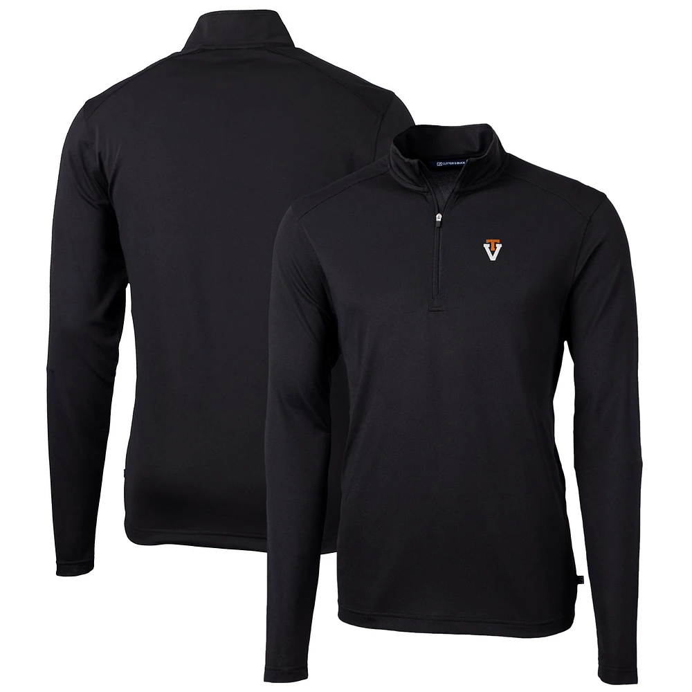 Men's Cutter & Buck Black Virginia Tech Hokies Virtue Eco Pique Recycled Quarter-Zip Pullover Top