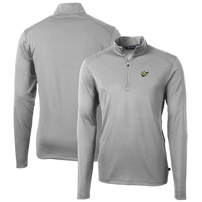 Men's Cutter & Buck Gray West Virginia Mountaineers Virtue Eco Pique Recycled Quarter-Zip Pullover Top