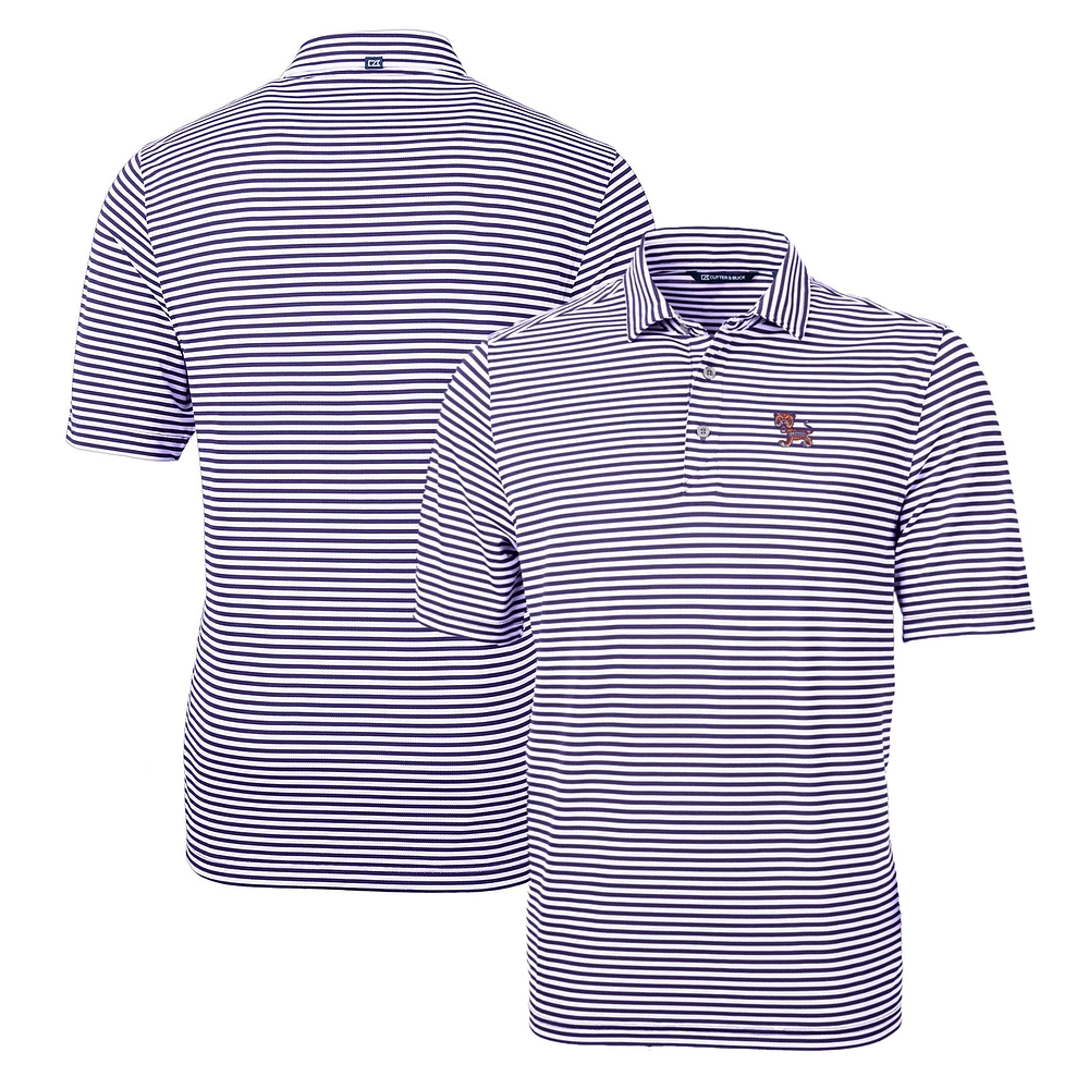 Men's Cutter & Buck Purple Clemson Tigers Throwback Logo Virtue Eco Pique Stripe Recycled Polo
