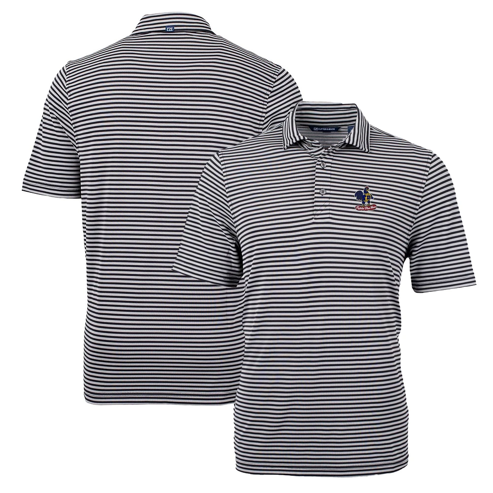 Men's Cutter & Buck Black Delaware Fightin' Blue Hens Throwback Logo Virtue Eco Pique Stripe Recycled Polo