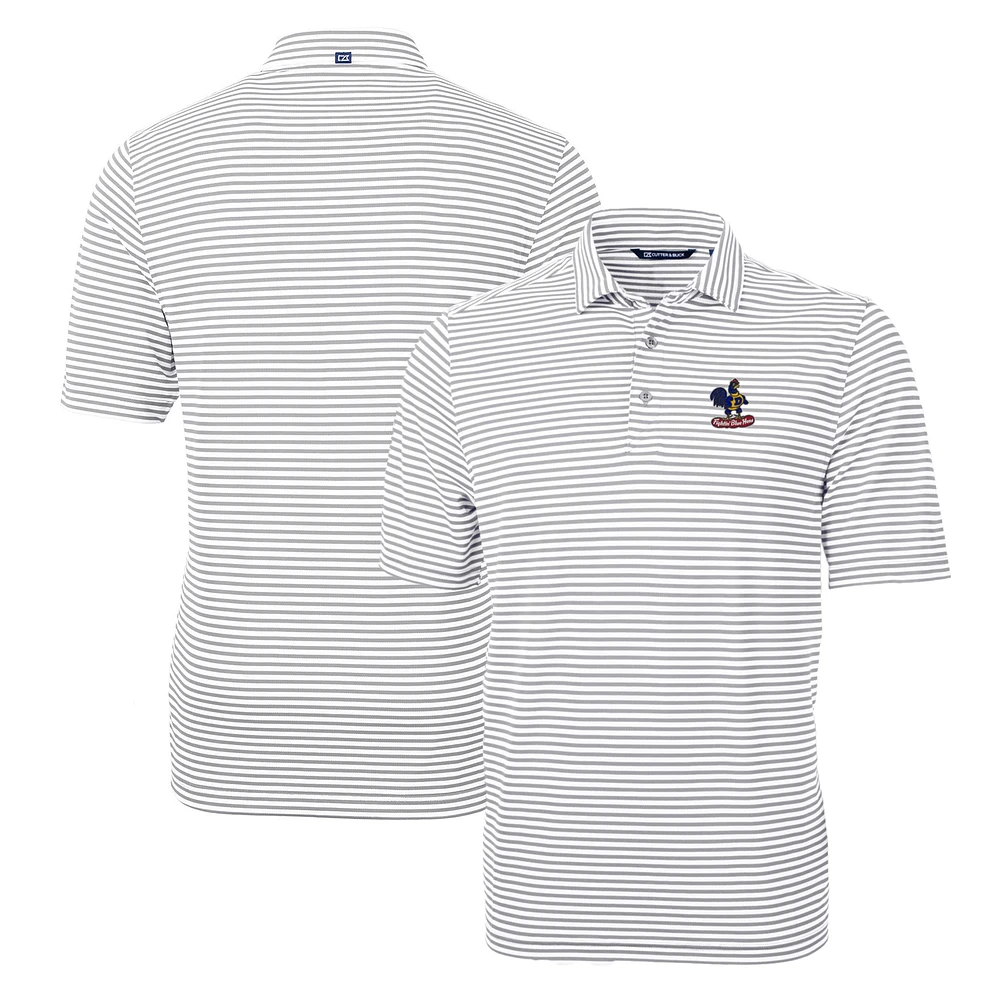 Men's Cutter & Buck Gray Delaware Fightin' Blue Hens Throwback Logo Virtue Eco Pique Stripe Recycled Polo
