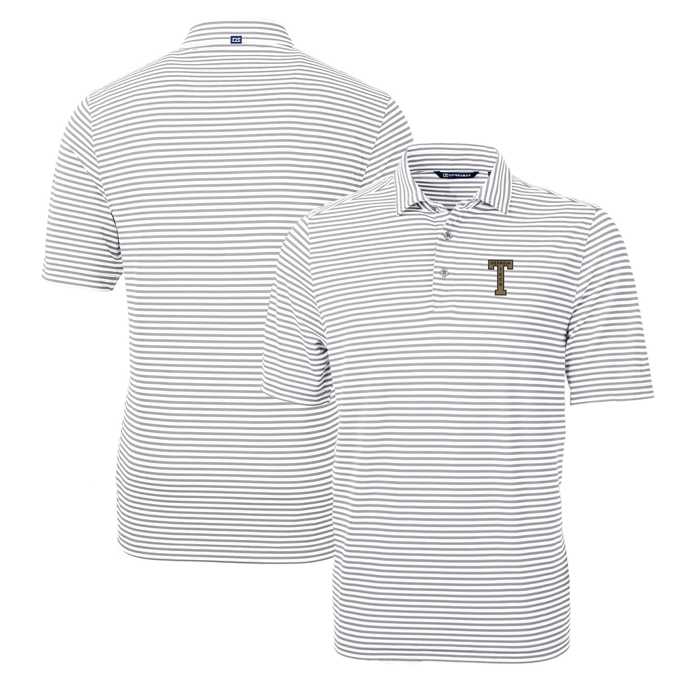 Men's Cutter & Buck Gray Georgia Tech Yellow Jackets Throwback Logo Virtue Eco Pique Stripe Recycled Polo