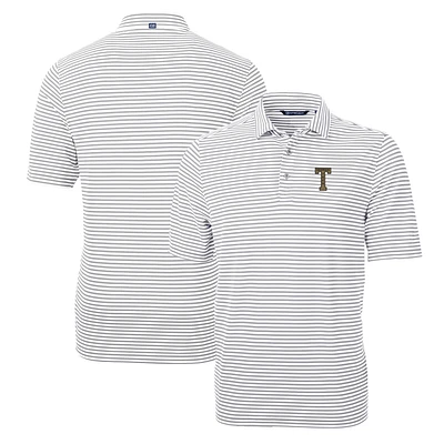 Men's Cutter & Buck Gray Georgia Tech Yellow Jackets Throwback Logo Virtue Eco Pique Stripe Recycled Polo