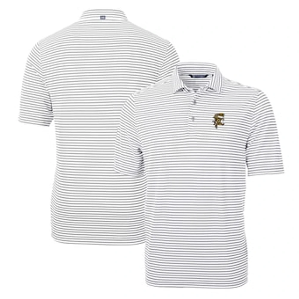 Men's Cutter & Buck Gray Grambling Tigers Throwback Logo Virtue Eco Pique Stripe Recycled Polo