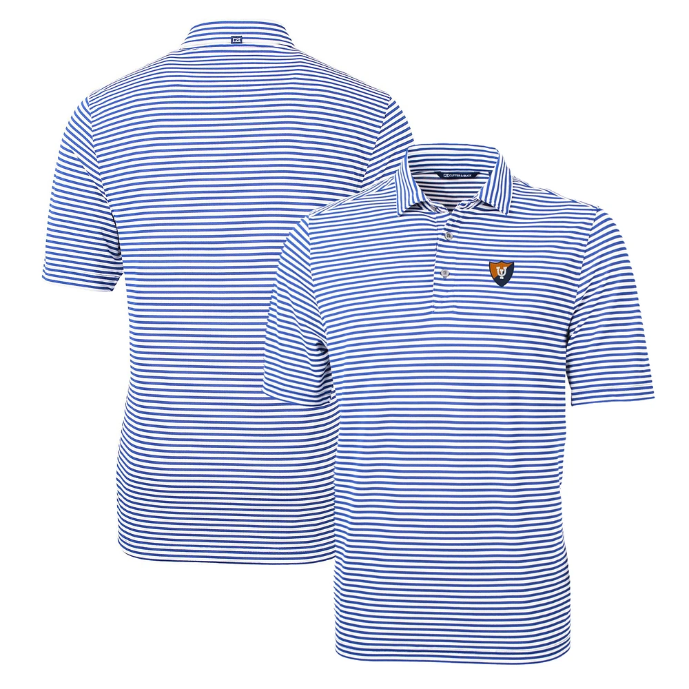 Men's Cutter & Buck Blue Illinois Fighting Illini Throwback Logo Virtue Eco Pique Stripe Recycled Polo