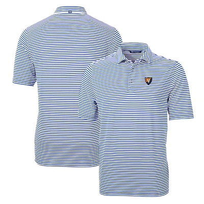 Men's Cutter & Buck Blue Illinois Fighting Illini Throwback Logo Virtue Eco Pique Stripe Recycled Polo