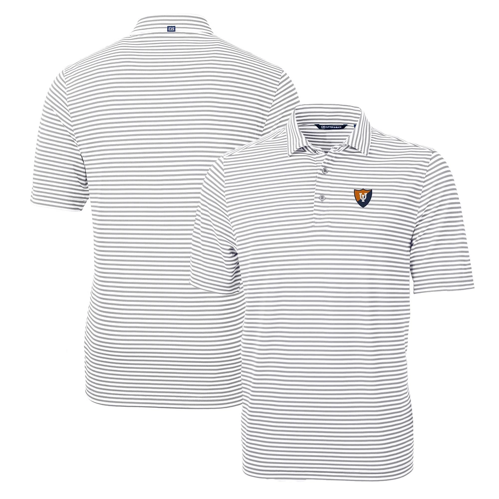 Men's Cutter & Buck Gray Illinois Fighting Illini Throwback Logo Virtue Eco Pique Stripe Recycled Polo