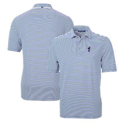 Men's Cutter & Buck Blue Kansas Jayhawks Throwback Logo Virtue Eco Pique Stripe Recycled Polo