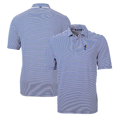 Men's Cutter & Buck Royal Kansas Jayhawks Throwback Logo Virtue Eco Pique Stripe Recycled Polo