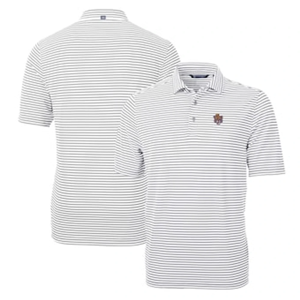 Men's Cutter & Buck Gray LSU Tigers Throwback Logo Virtue Eco Pique Stripe Recycled Polo
