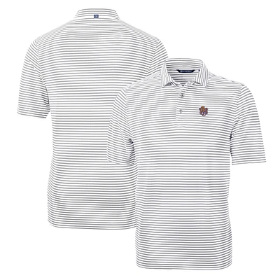 Men's Cutter & Buck Gray LSU Tigers Throwback Logo Virtue Eco Pique Stripe Recycled Polo