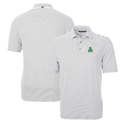 Men's Cutter & Buck Gray Marshall Thundering Herd Throwback Logo Virtue Eco Pique Stripe Recycled Polo