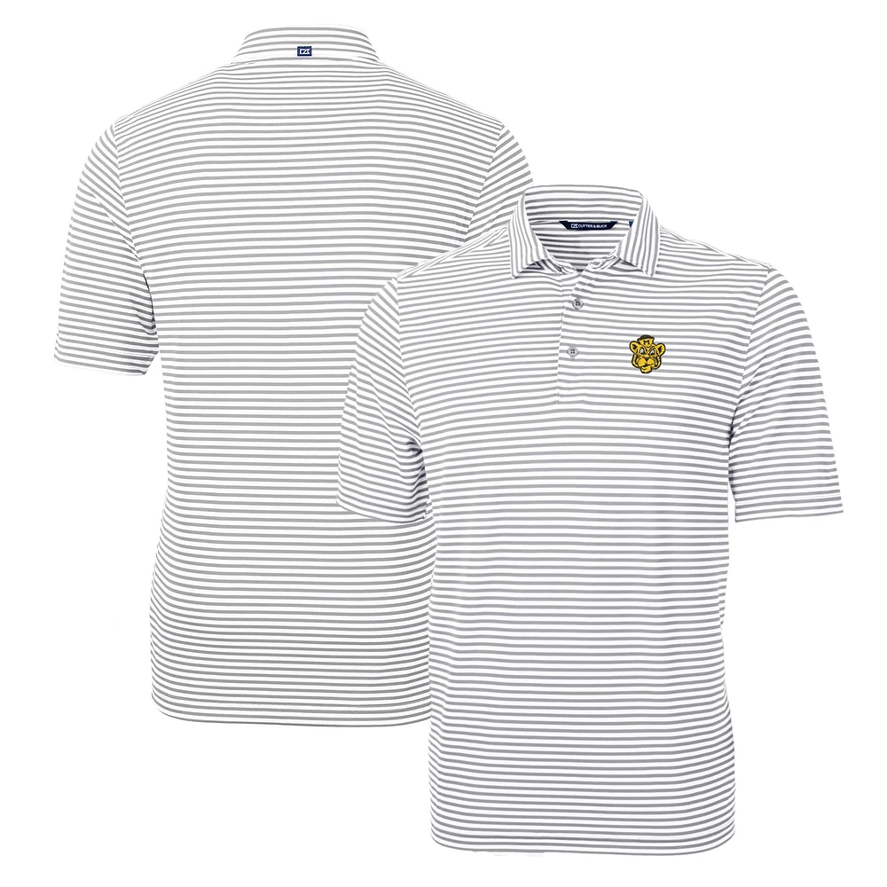 Men's Cutter & Buck Gray Missouri Tigers Throwback Logo Virtue Eco Pique Stripe Recycled Polo