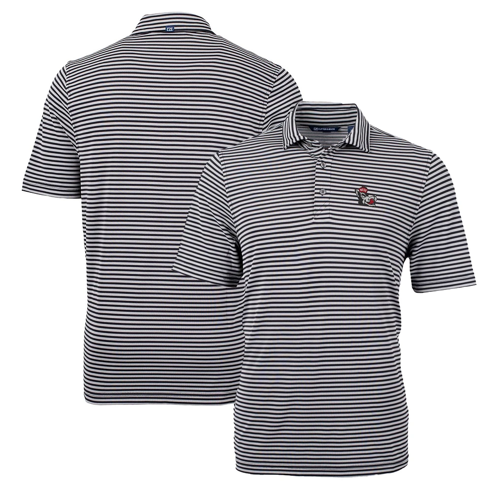 Men's Cutter & Buck Black NC State Wolfpack Throwback Logo Virtue Eco Pique Stripe Recycled Polo