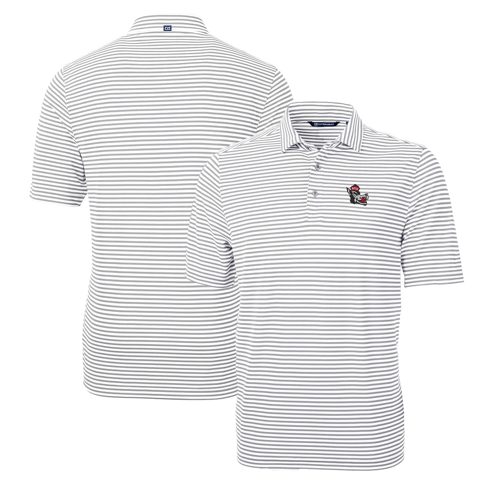 Men's Cutter & Buck Gray NC State Wolfpack Throwback Logo Virtue Eco Pique Stripe Recycled Polo