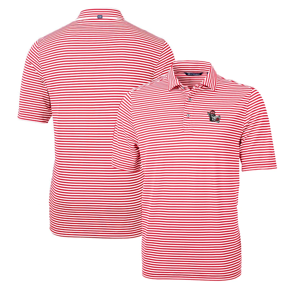 Men's Cutter & Buck Red NC State Wolfpack Throwback Logo Virtue Eco Pique Stripe Recycled Polo