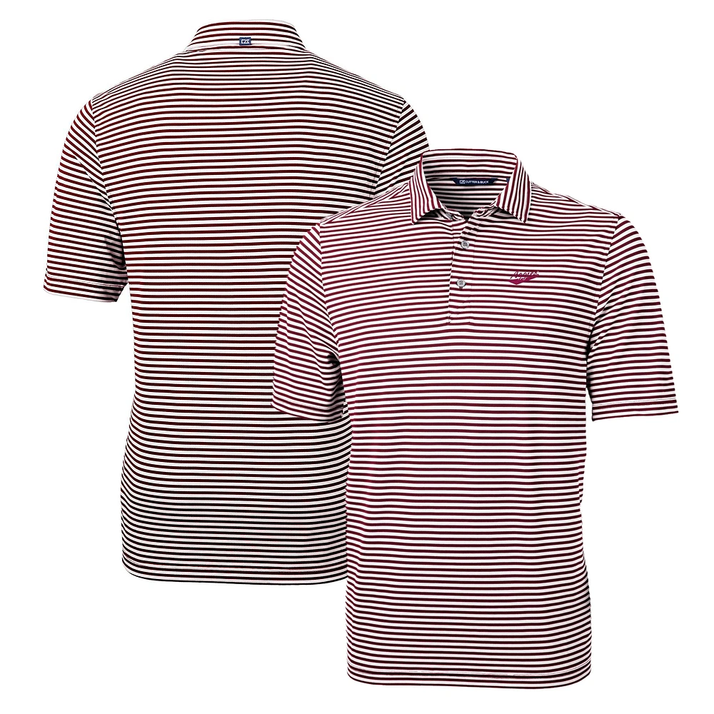 Men's Cutter & Buck Crimson New Mexico State Aggies Throwback Logo Virtue Eco Pique Stripe Recycled Polo