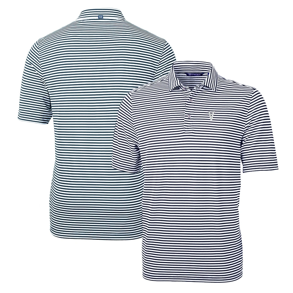 Men's Cutter & Buck Navy Villanova Wildcats Throwback Logo Virtue Eco Pique Stripe Recycled Polo