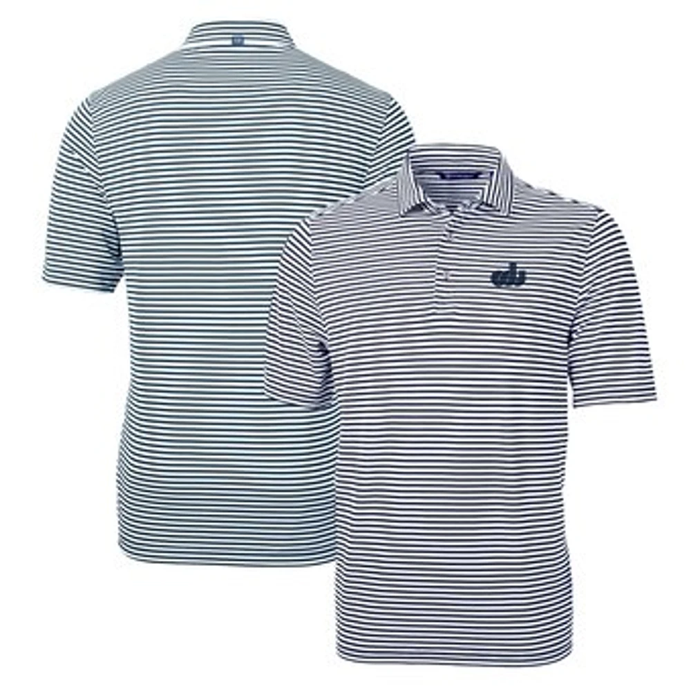 Men's Cutter & Buck Navy Old Dominion Monarchs Throwback Logo Virtue Eco Pique Stripe Recycled Polo