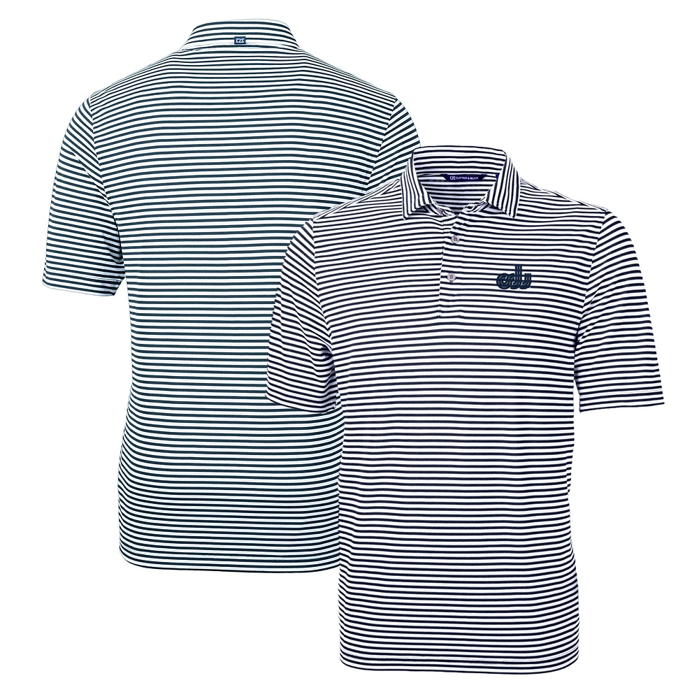 Men's Cutter & Buck Navy Old Dominion Monarchs Throwback Logo Virtue Eco Pique Stripe Recycled Polo