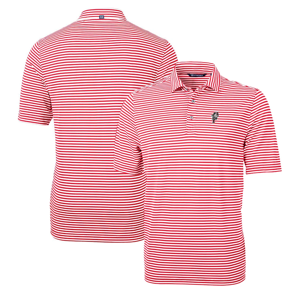 Men's Cutter & Buck Scarlet Ohio State Buckeyes Throwback Logo Virtue Eco Pique Stripe Recycled Polo
