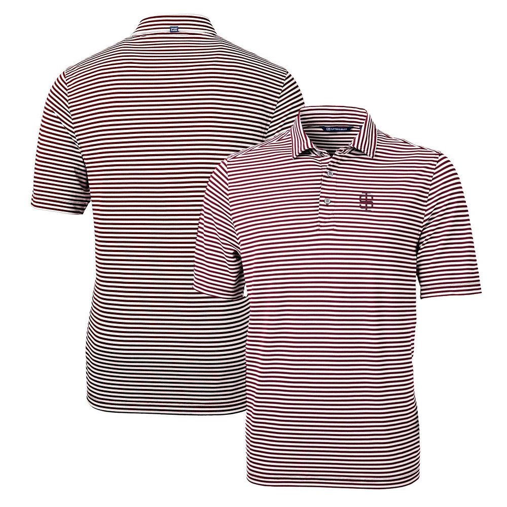 Men's Cutter & Buck Maroon Southern Illinois Salukis Throwback Logo Virtue Eco Pique Stripe Recycled Polo