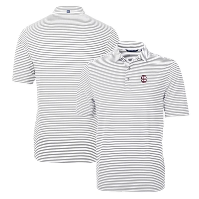 Men's Cutter & Buck Gray Southern Illinois Salukis Throwback Logo Virtue Eco Pique Stripe Recycled Polo