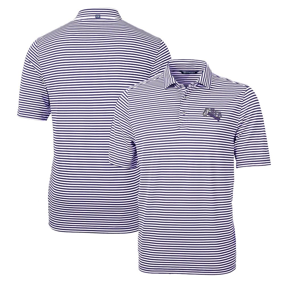 Men's Cutter & Buck Purple Stephen F Austin Lumberjacks Throwback Logo Virtue Eco Pique Stripe Recycled Polo
