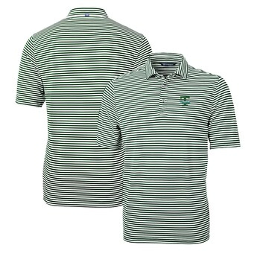 Men's Cutter & Buck Green Tulane Wave Throwback Logo Virtue Eco Pique Stripe Recycled Polo
