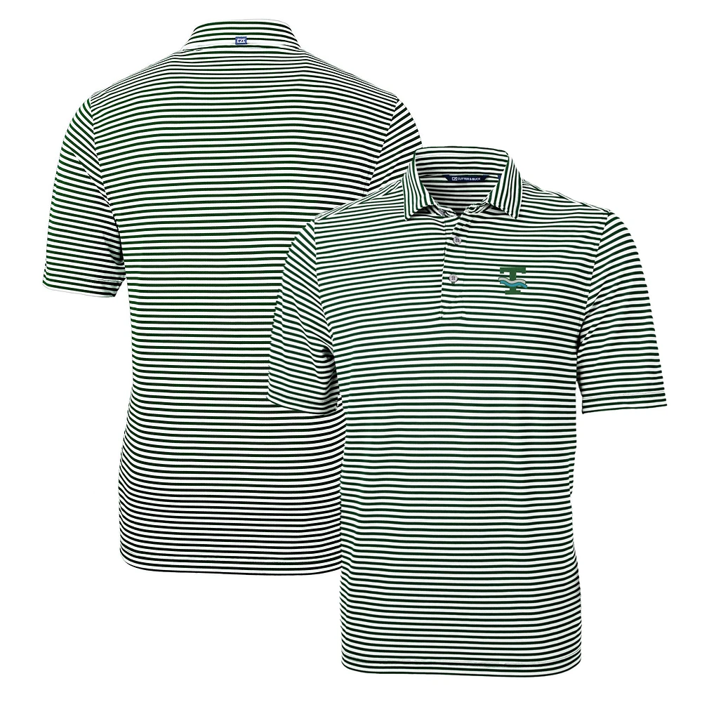 Men's Cutter & Buck Green Tulane Wave Throwback Logo Virtue Eco Pique Stripe Recycled Polo