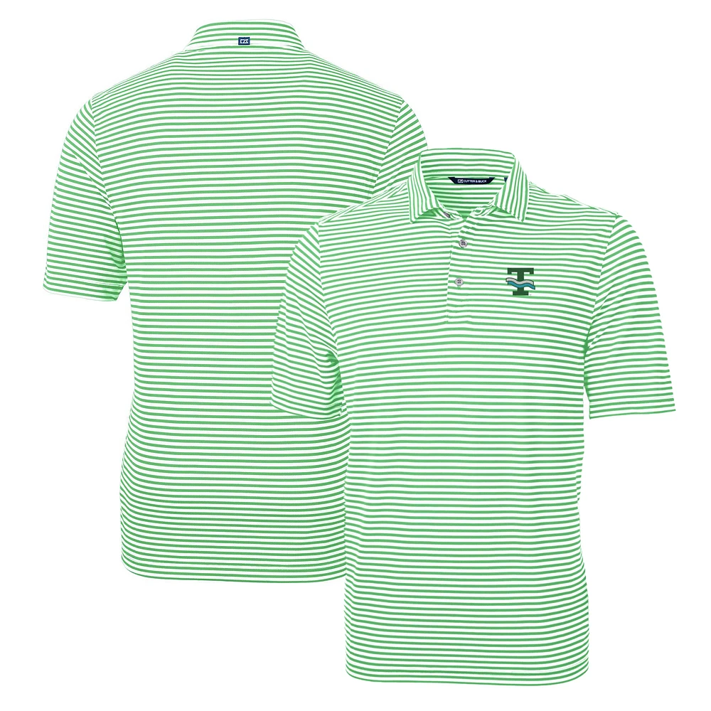 Men's Cutter & Buck Kelly Green Tulane Wave Throwback Logo Virtue Eco Pique Stripe Recycled Polo