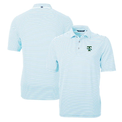Men's Cutter & Buck Light Blue Tulane Green Wave Throwback Logo Virtue Eco Pique Stripe Recycled Polo