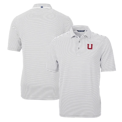 Men's Cutter & Buck Gray Utah Utes Throwback Logo Virtue Eco Pique Stripe Recycled Polo