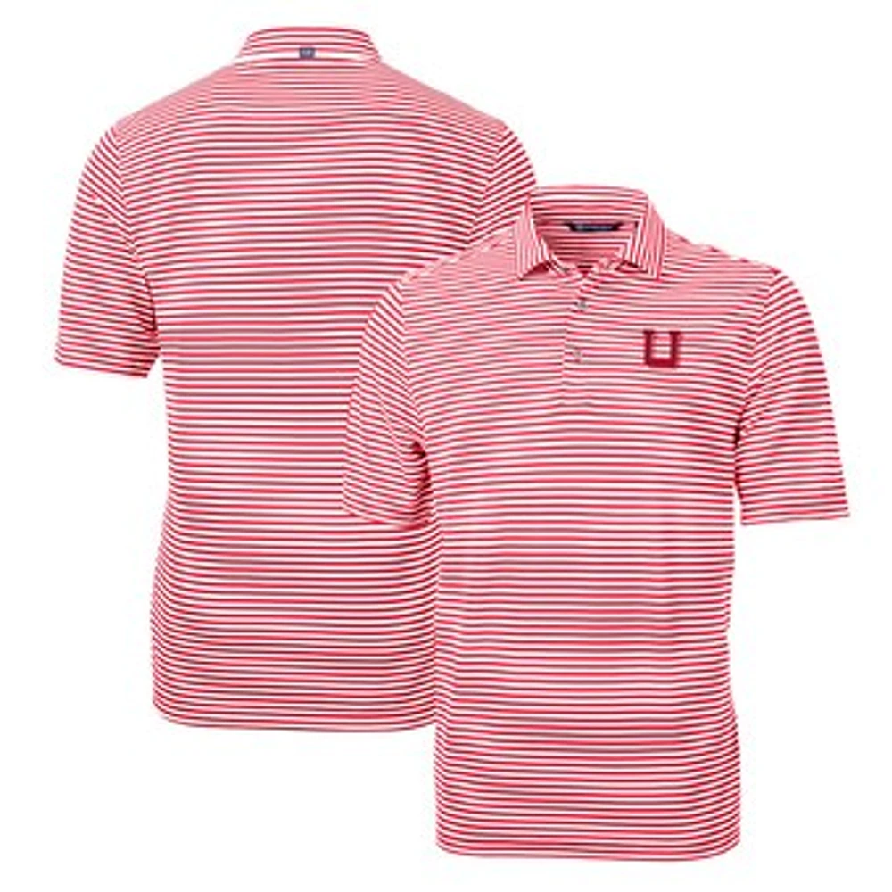 Men's Cutter & Buck Red Utah Utes Throwback Logo Virtue Eco Pique Stripe Recycled Polo