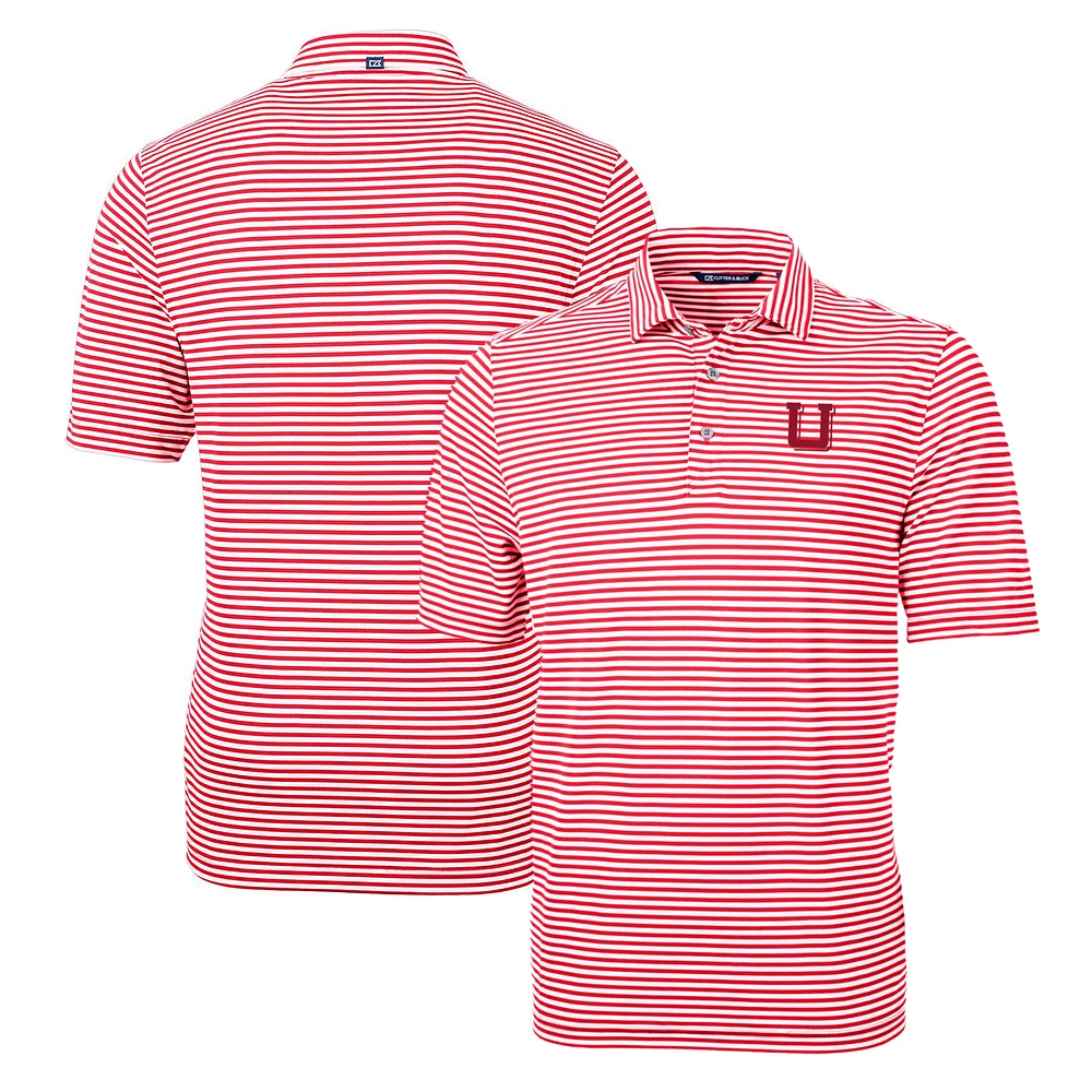 Men's Cutter & Buck Red Utah Utes Throwback Logo Virtue Eco Pique Stripe Recycled Polo