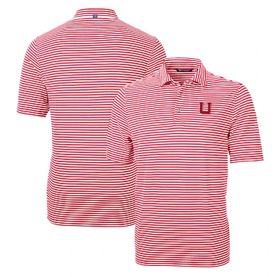 Men's Cutter & Buck Red Utah Utes Throwback Logo Virtue Eco Pique Stripe Recycled Polo