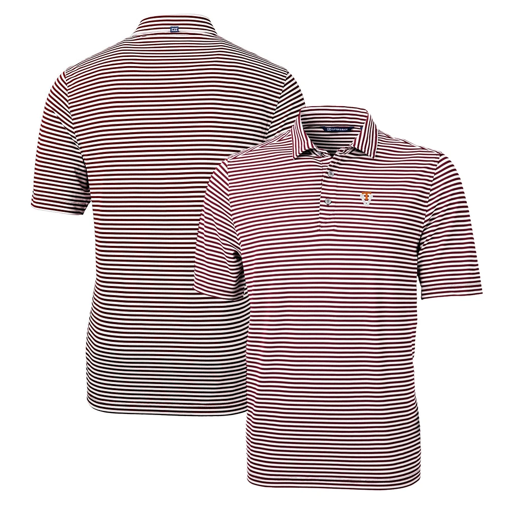 Men's Cutter & Buck Maroon Virginia Tech Hokies Throwback Logo Virtue Eco Pique Stripe Recycled Polo