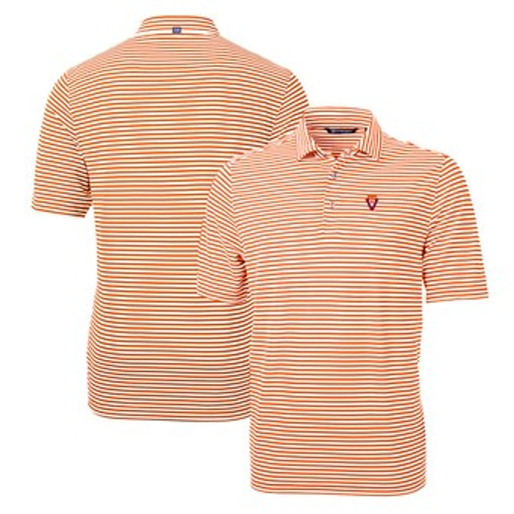 Men's Cutter & Buck Orange Virginia Tech Hokies Throwback Logo Virtue Eco Pique Stripe Recycled Polo