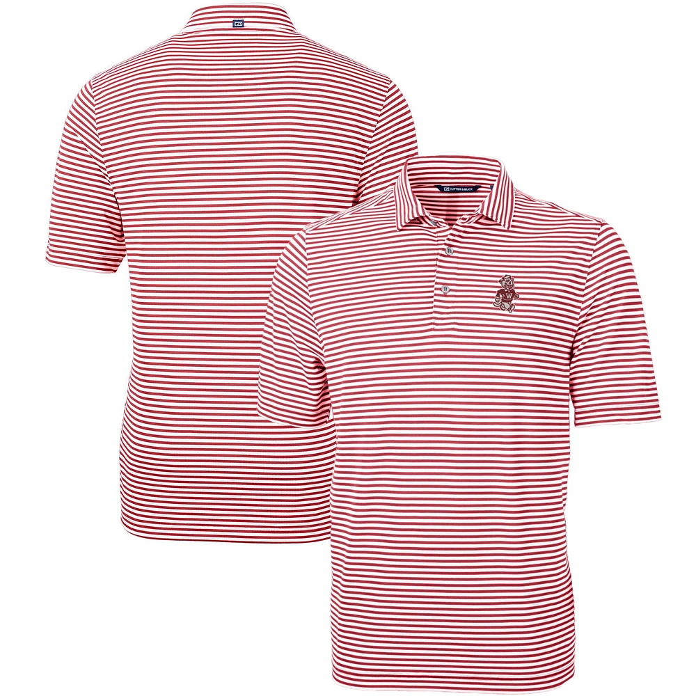 Men's Cutter & Buck Crimson Washington State Cougars Throwback Logo Virtue Eco Pique Stripe Recycled Polo
