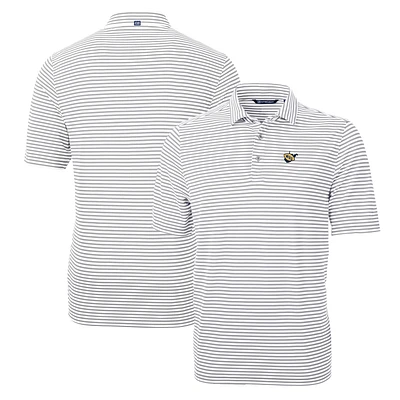 Men's Cutter & Buck Gray West Virginia Mountaineers Throwback Logo Virtue Eco Pique Stripe Recycled Polo