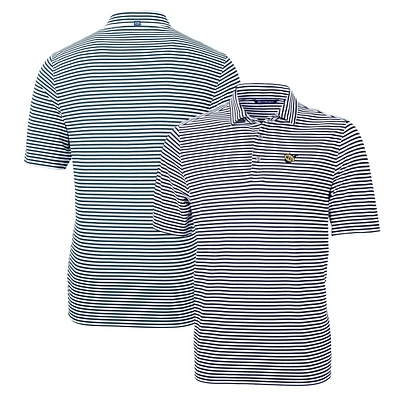 Men's Cutter & Buck Navy West Virginia Mountaineers Throwback Logo Virtue Eco Pique Stripe Recycled Polo
